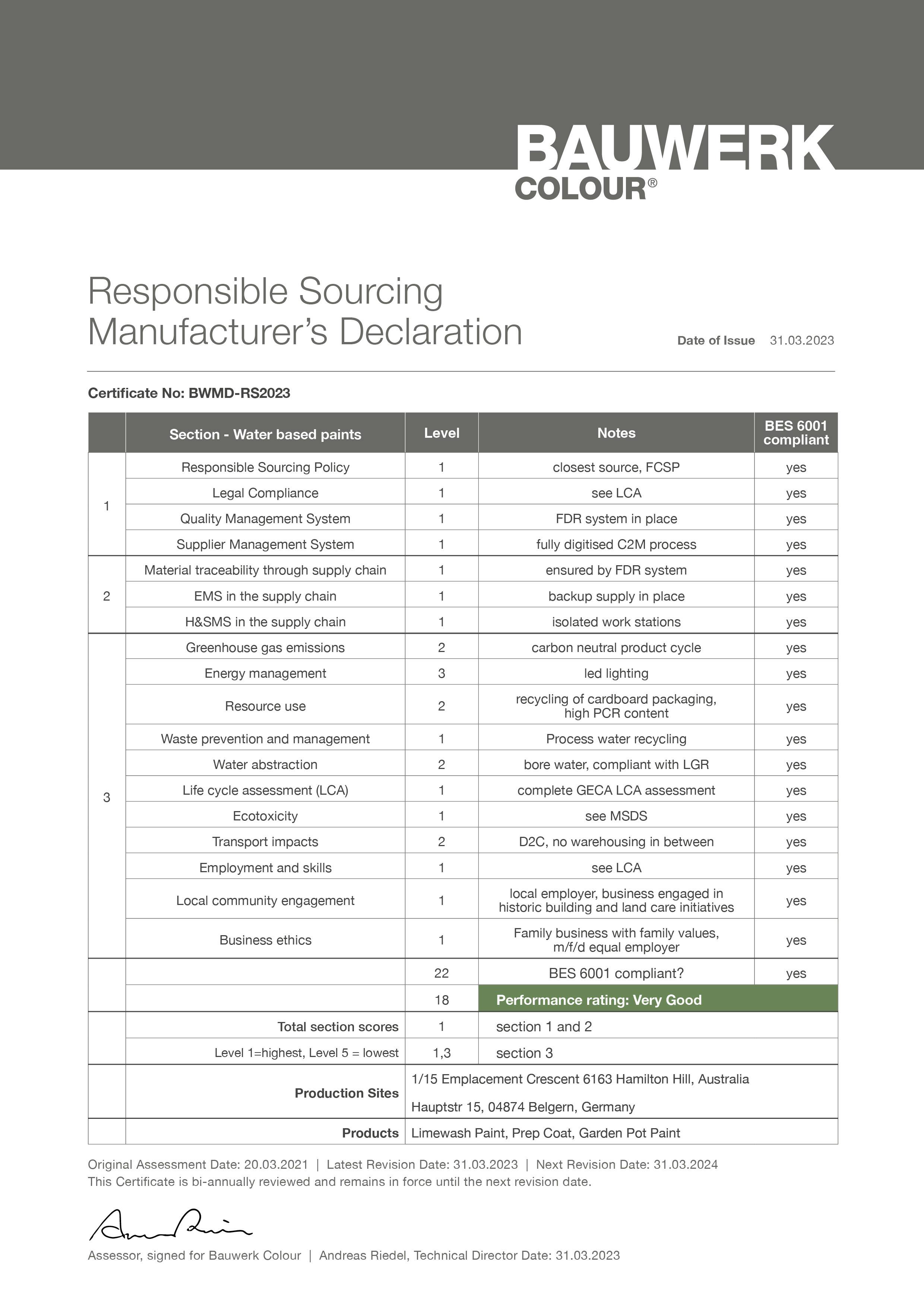 Bauwerk Colour Responsible Sourcing Document