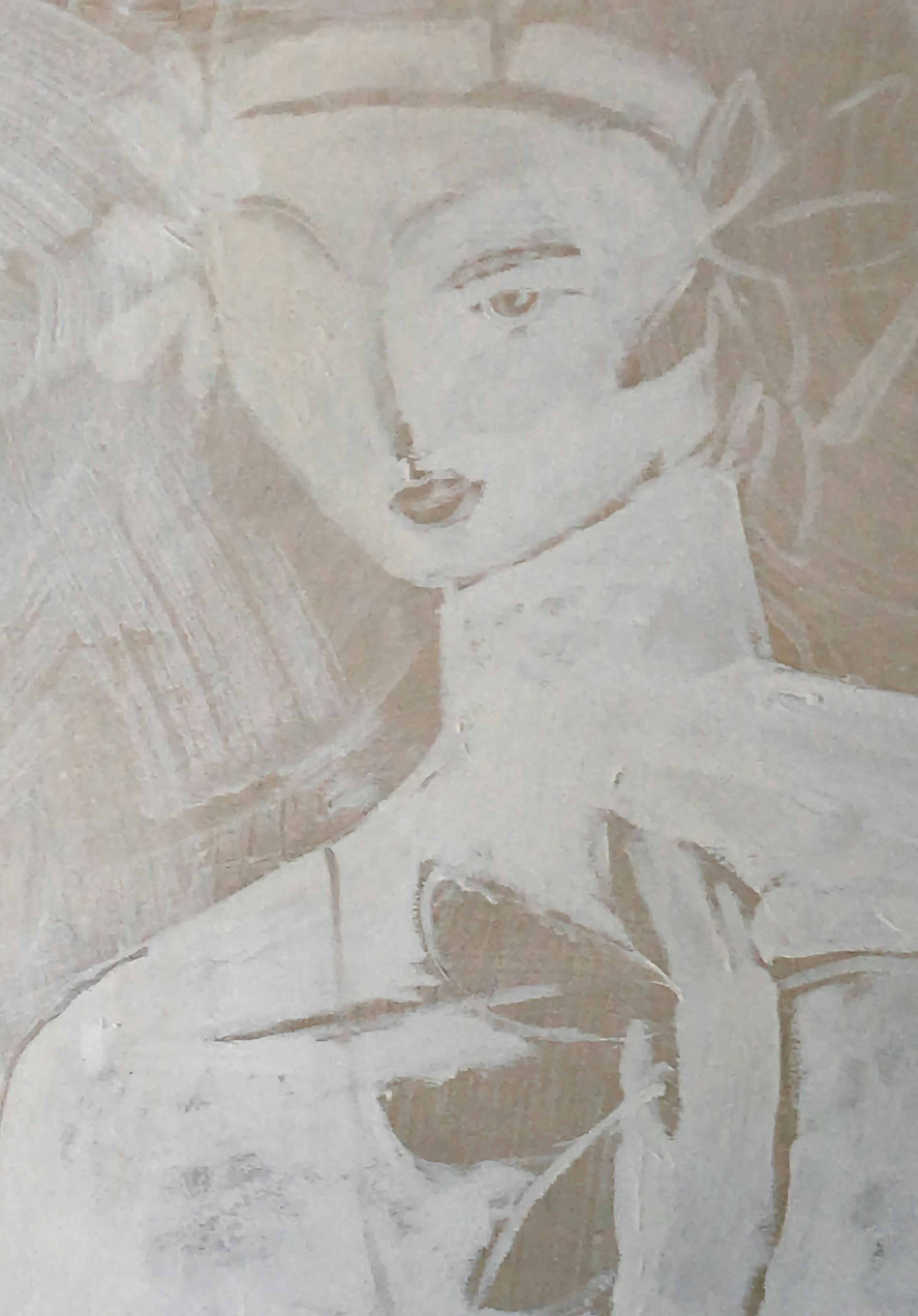 Figurative lime wash mural in 2 colours