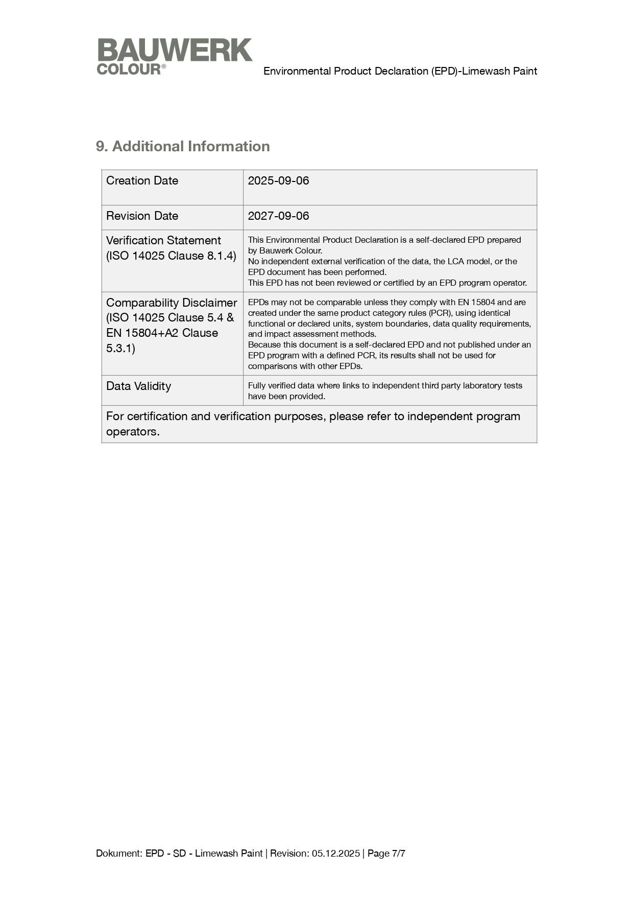 Bauwerk Colour Environmental Product Declaration (EPD) for Limewash Paint - 4