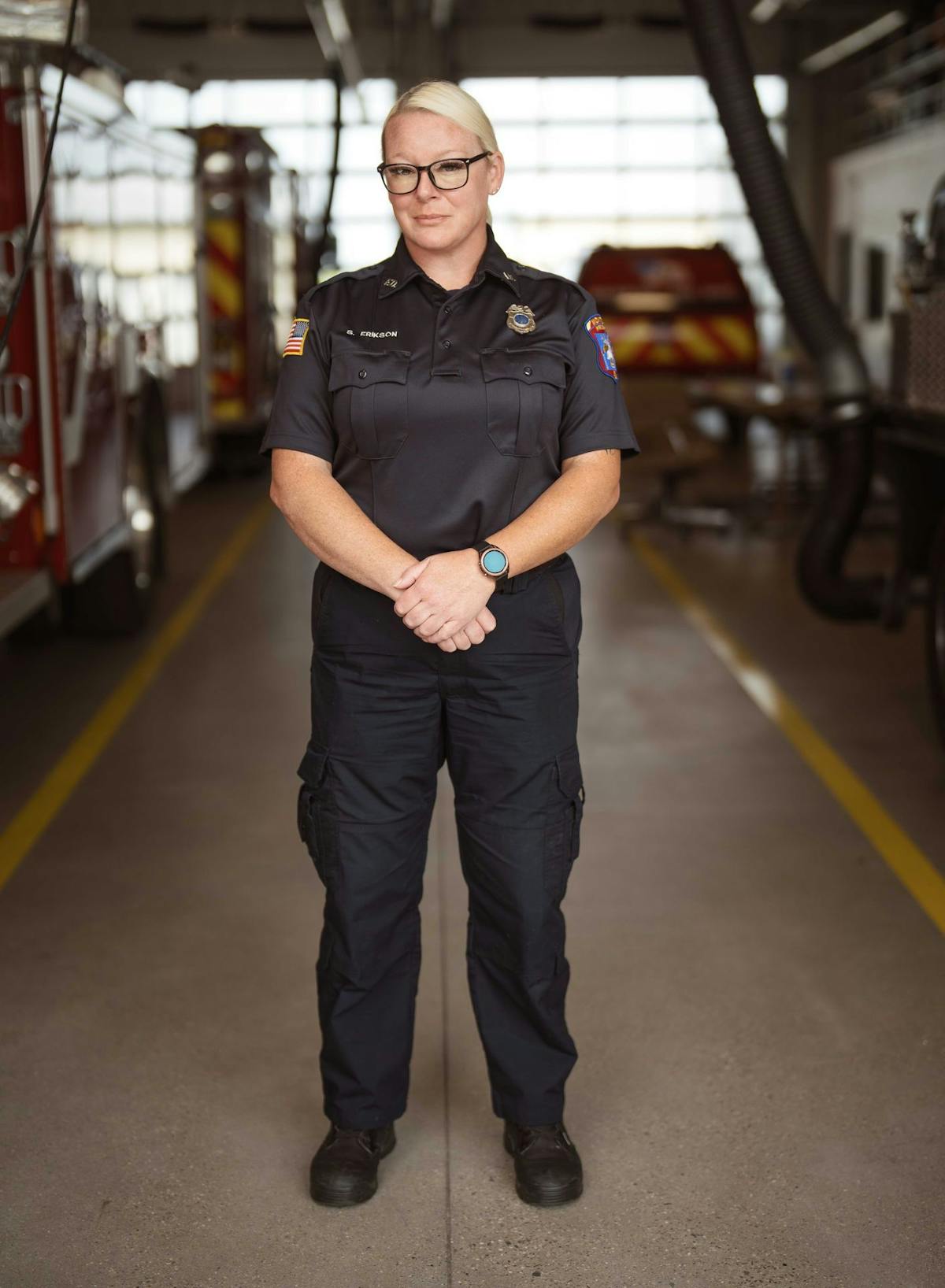 Sara Erickson, full-time firefighter with the Monitor Township Fire Department, Bay City, Michigan