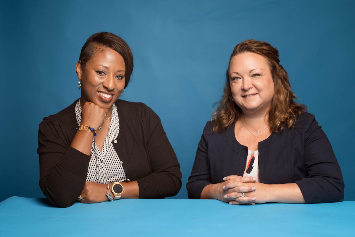 Marlana Cork of the Bay Area Chamber of Commerce and Renee Courier Aumock of the Bay-Arenac ISD