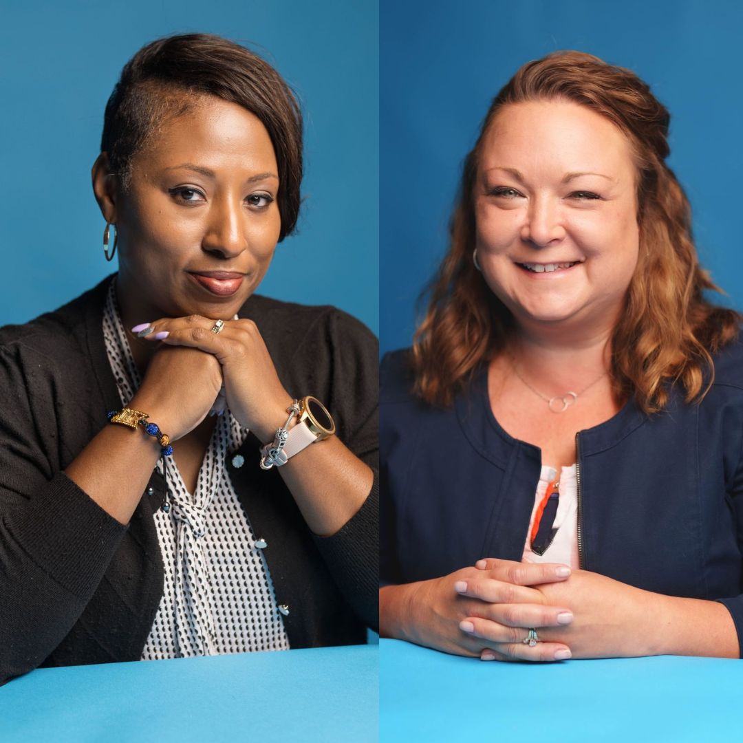 Marlana Cork of the Bay Area Chamber of Commerce and Renee Courier Aumock of the Bay-Arenac ISD