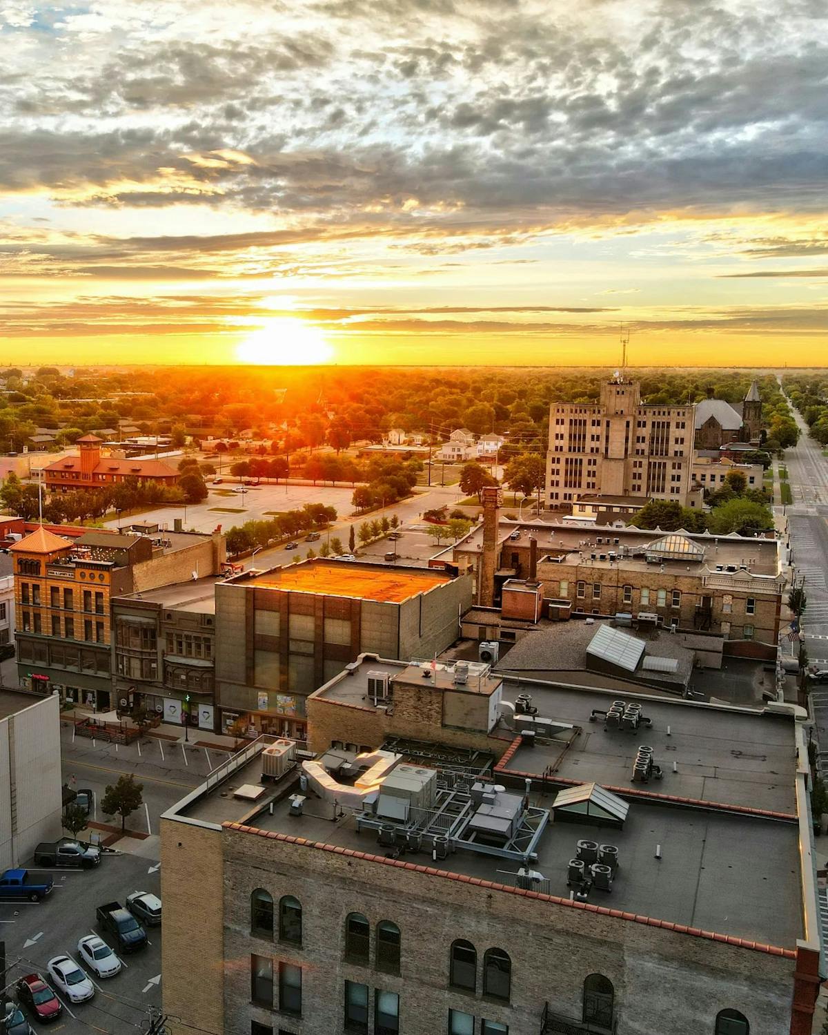 A sunset photo of downtown Bay City
