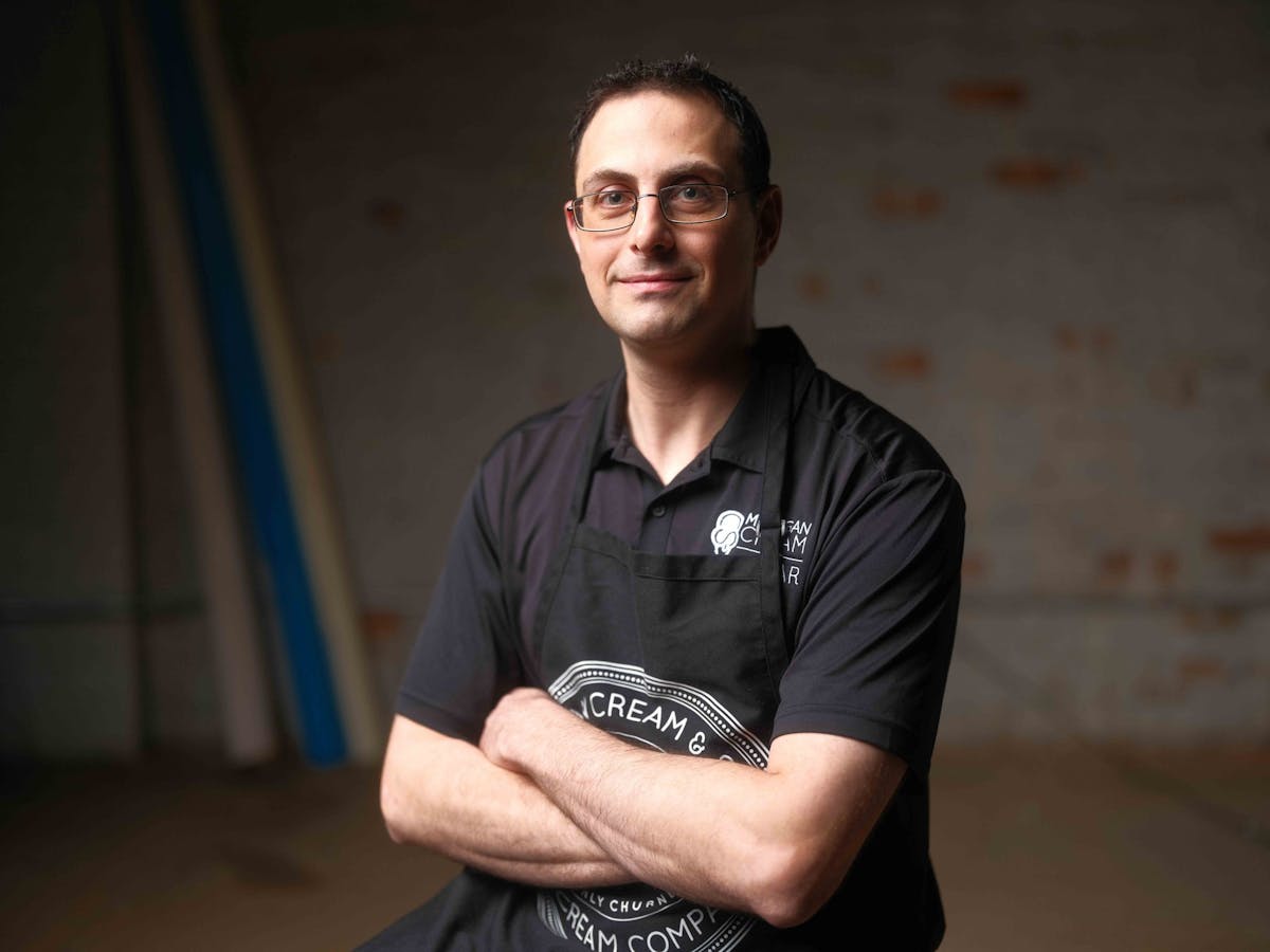 Tim Mangan of Michigan Cream & Sugar Ice Cream Company in Bay City, Michigan