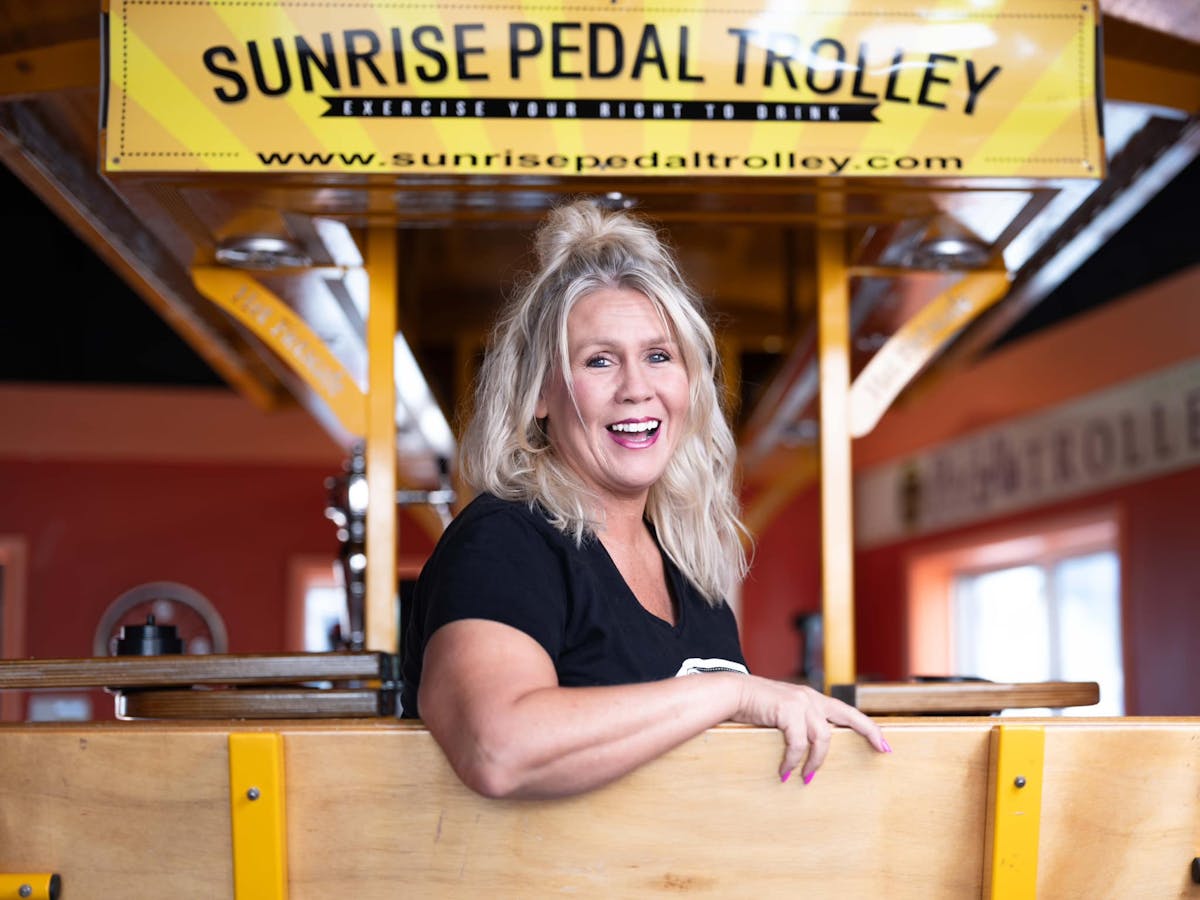 Kim Woodruff of Sunrise Pedal Trolley Tours in Bay City, Michigan