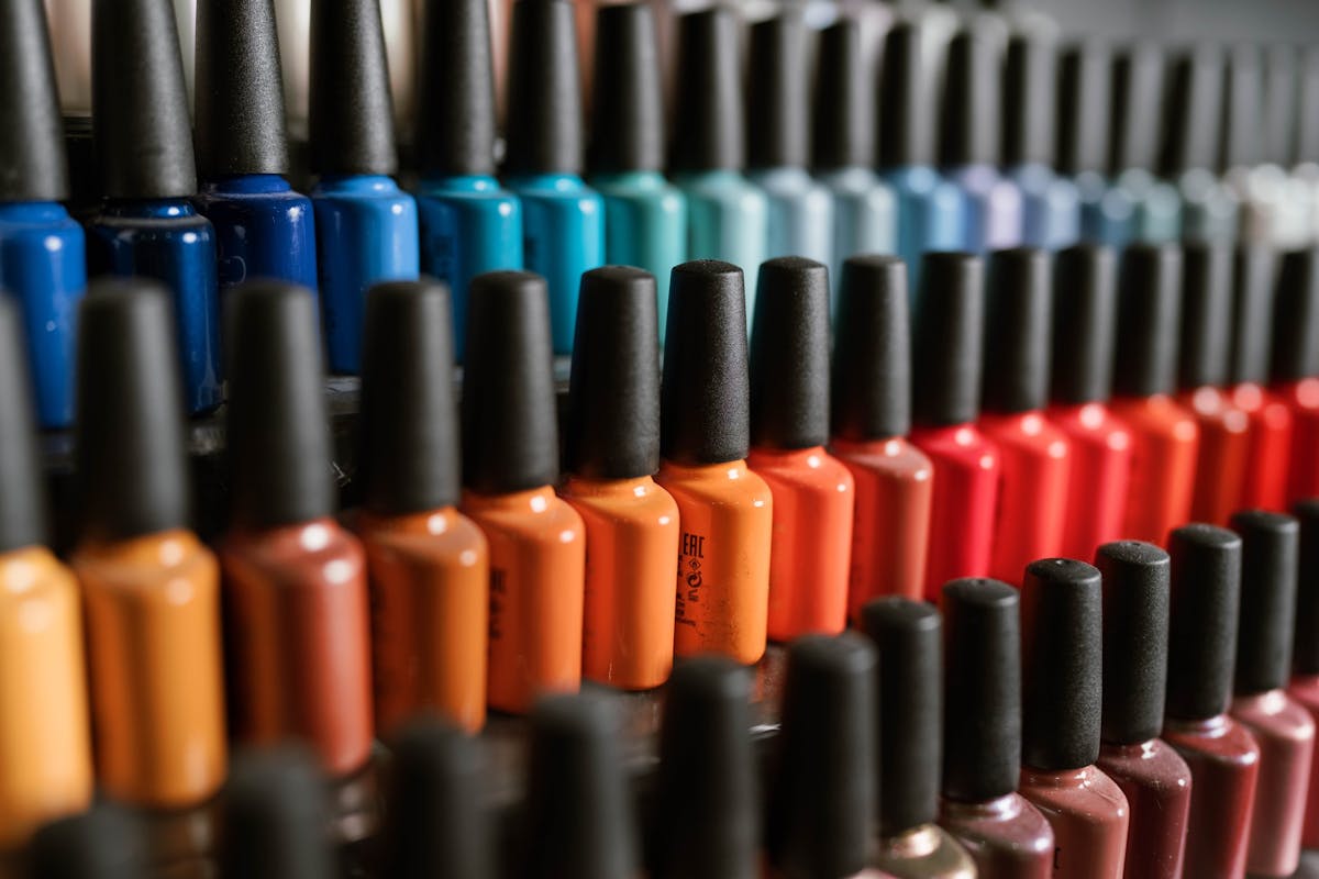 Nail polish racks in Studio D Hair Salon in Bay City, Michigan
