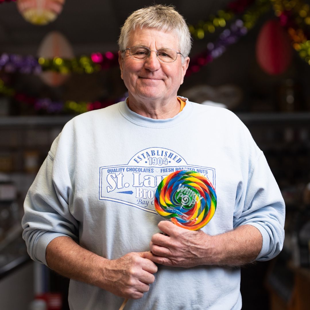 Steve Frye, co-owner of St. Laurent Brothers Candy Store in Bay City, Michigan