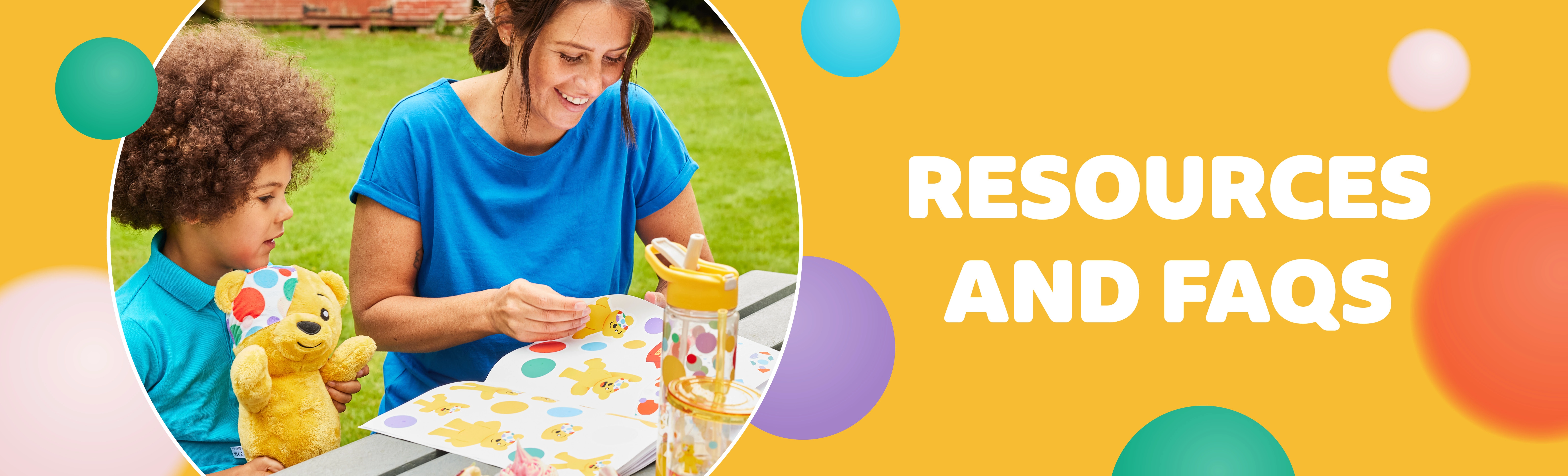 Resources and FAQs banner with a parent playing with a child. 