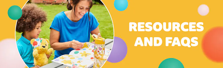 Resources and FAQs banner with a parent playing with a child.