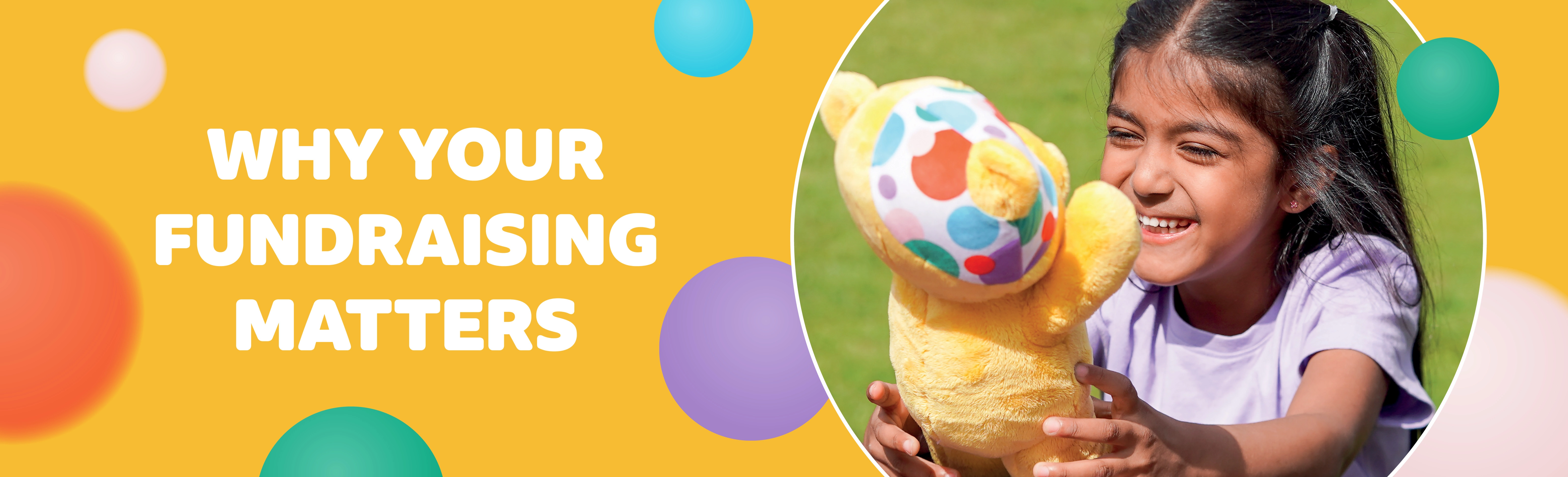 Why your fundraising matters, banner with a smiling child holding Pudsey.