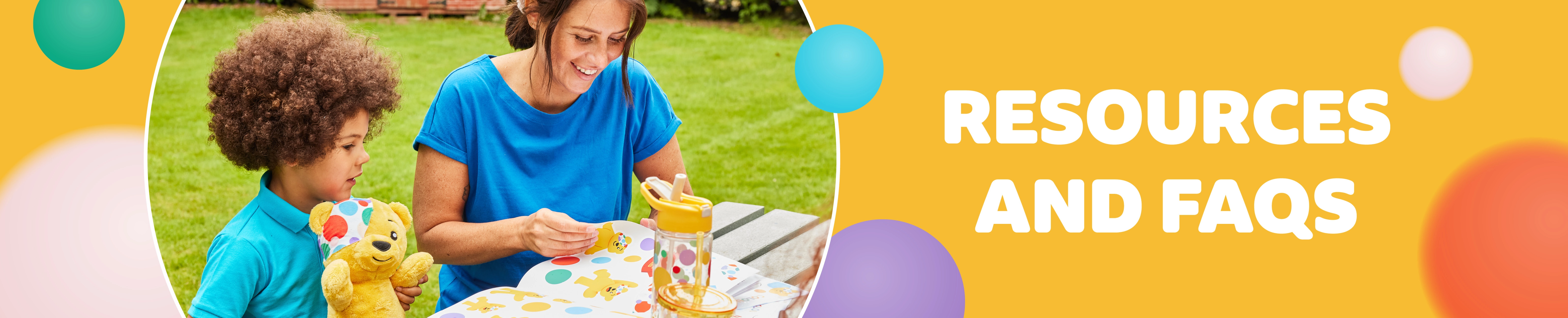 Resources and FAQs banner with a parent playing with a child. 