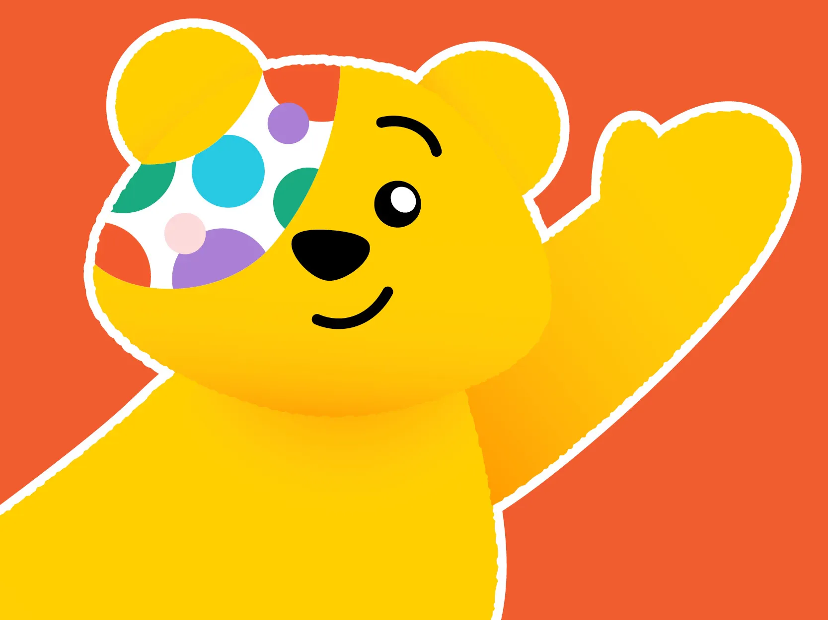 Pudsey waving.