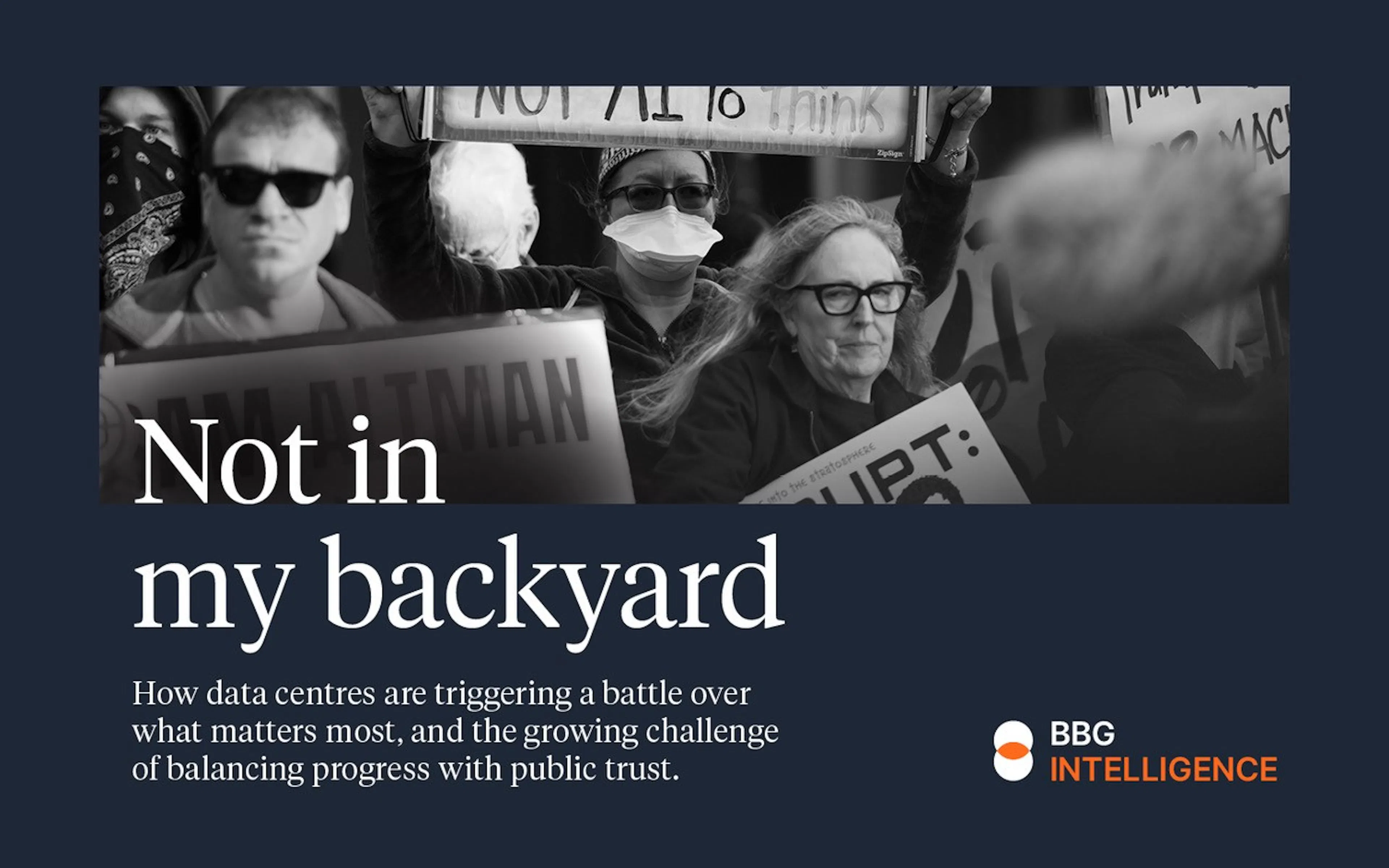 Community protest highlighting concerns about artificial intelligence and resource use, featuring demonstrators holding signs including one reading "I Want Water to Drink, Not AI to Think"