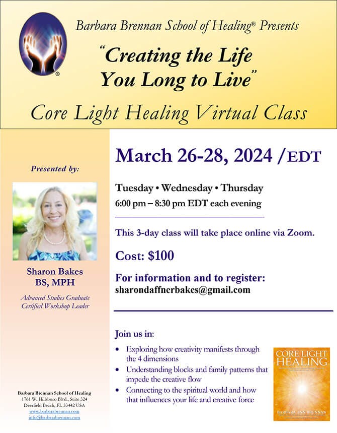 Core Light Healing Virtual Class, March 24–26, 2024