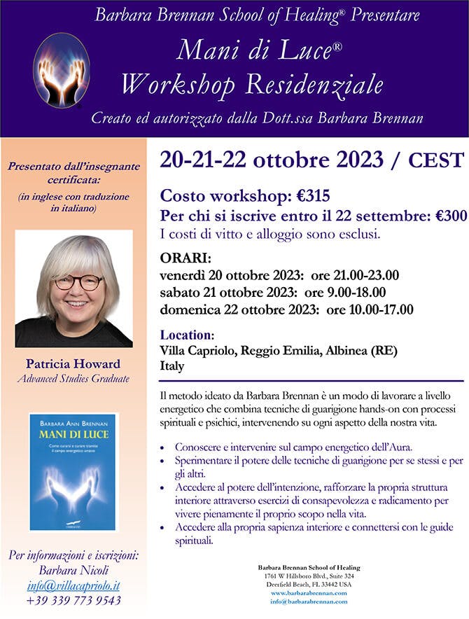Workshop Mani di Luce, Villa Capriolo, Albinea RE, 20-22 ottobre 2023