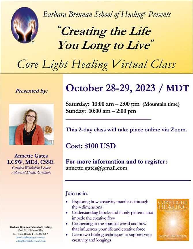 Core Light Healing Virtual Class, October 28-29, 2023