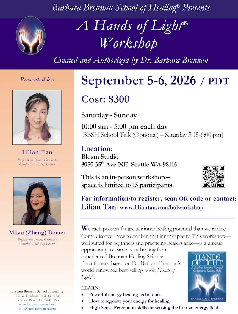 Flyer for Hands of Light Workshop, Seattle, WA, September 5-6, 2026