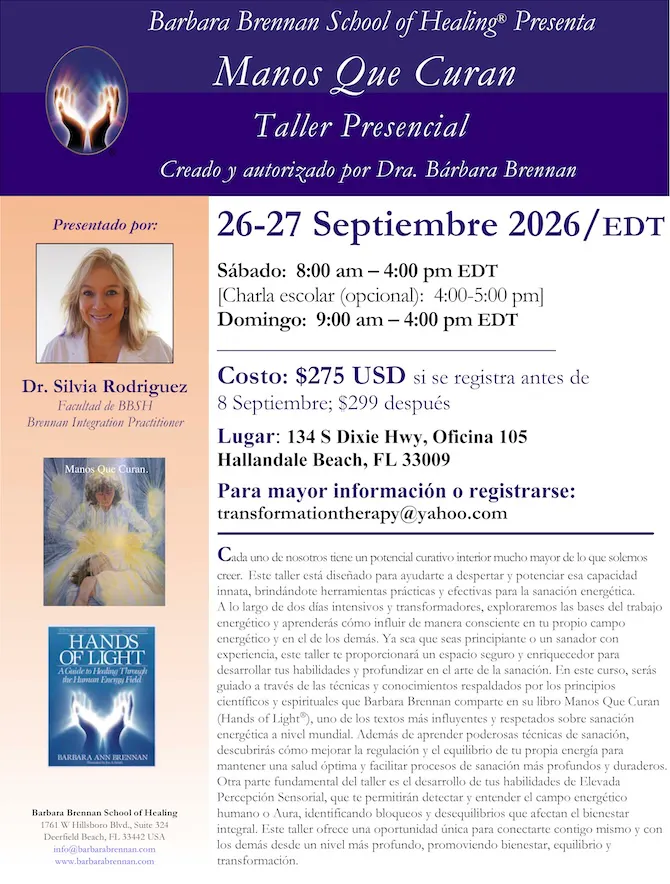 Flyer for Taller Presencial Manos Que Curan, 26-27 Septiembre 2026