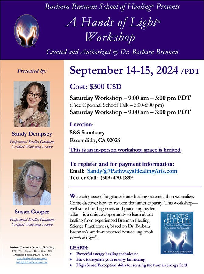 Hands of Light Workshop, Escondido, CA, September 14-15, 2024