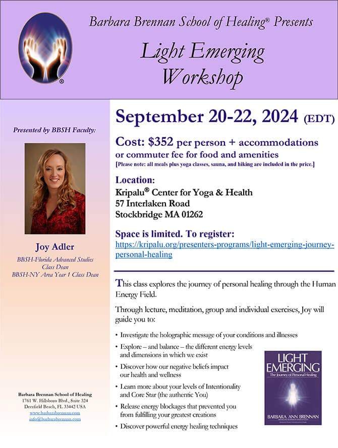 Light Emerging Workshop, Kripalu Center, Stockbridge, MA, September 20-22, 2024