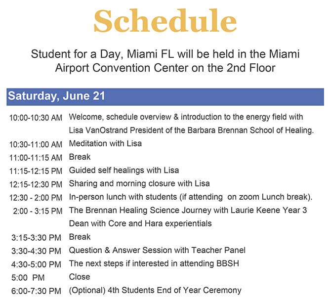 BBSH Florida Student for a Day Schedule