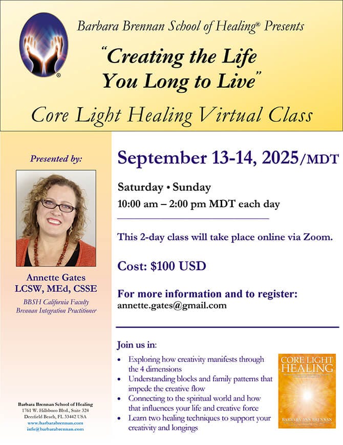 Flyer for Core Light Healing Virtual Class, September 13-14, 2025