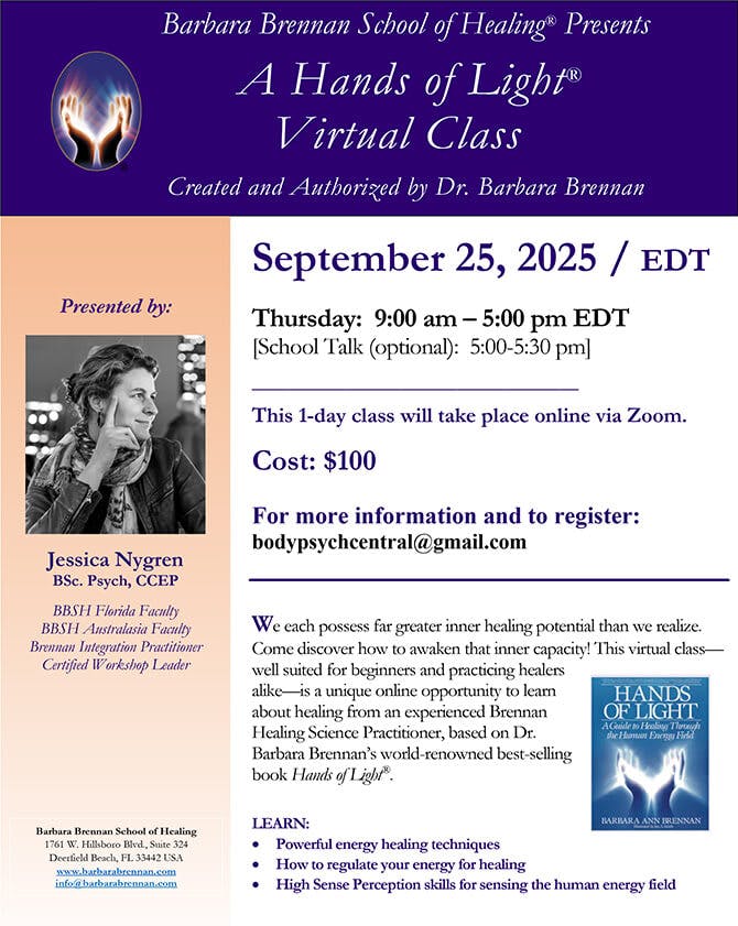 Flyer for Hands of Light Workshop, September 25, 2025