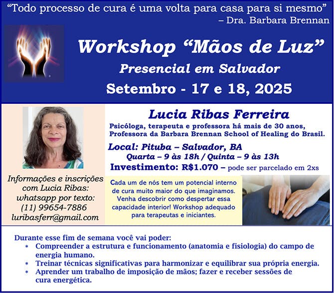 Workshop Presencial Mãos de Luz, Salvador, BA, 17-18 setembro 2025