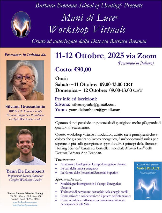 Mani di Luce Workshop Virtuale, Presentato in Italiano, 11-12 Ottobre 2025