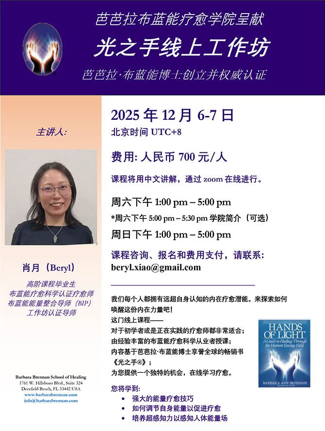 Flyer for Hands of Light Virtual Class (in Chinese), December 6-7, 2025