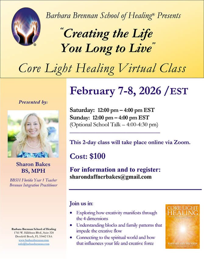 Flyer for Core Light Healing Virtual Class, February 7-8, 2026