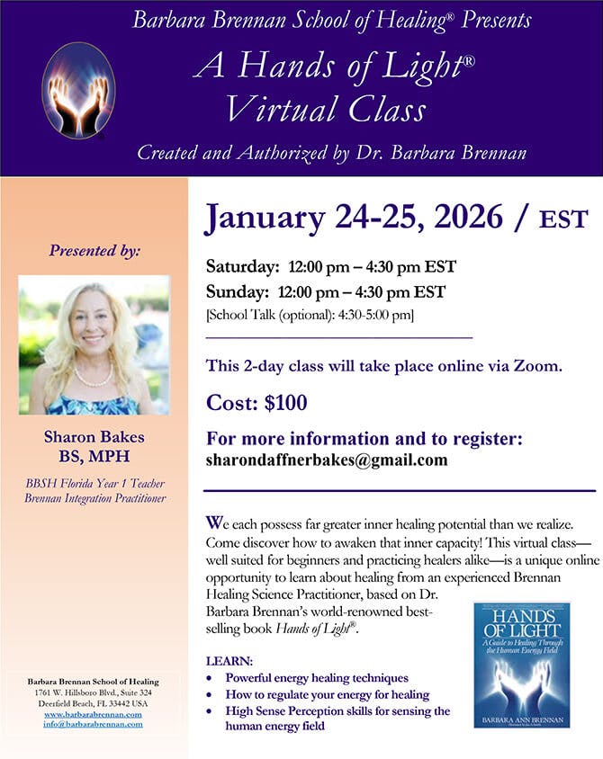 Flyer for Hands of Light Virtual Class, January 24-25, 2026