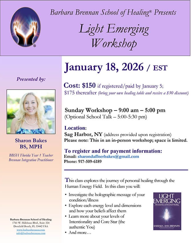 Flyer for Light Emerging Workshop in Sag Harbor, Long Island, New York, January 18, 2026