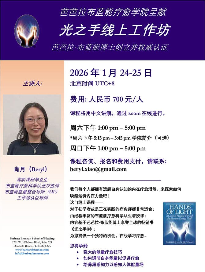 Flyer for Hands of Light Virtual Class (in Chinese), January 24-25, 2026