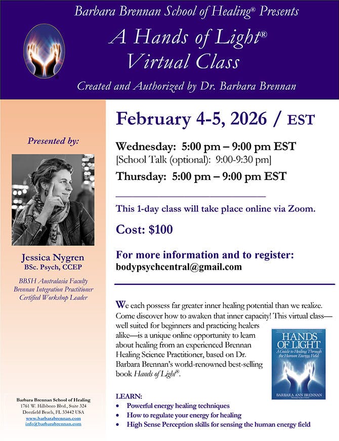 Flyer for Hands of Light Virtual Class, February 4-5, 2026