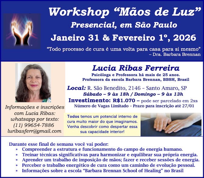 Flyer for Hands of Light In-Person Workshop, São Paulo, Brasil, January 31-February 1, 2026
