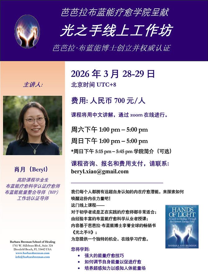 Flyer for Hands of Light Virtual Class (in Chinese), March 28-29, 2026