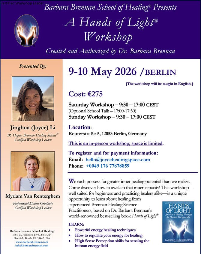 Flyer for Hands of Light Workshop in Berlin, Germany, 9–10 May 2026