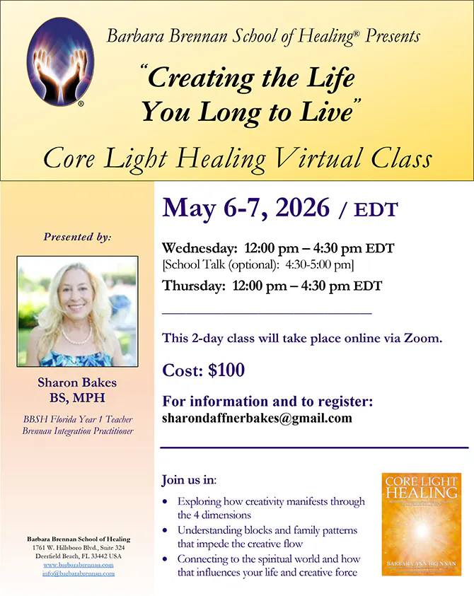 Flyer for Core Light Healing Virtual Class, May 6-7, 2026