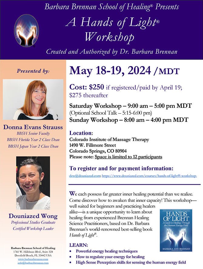 Hands of Light Workshop, Colorado Springs, CO, May 18-19, 2024