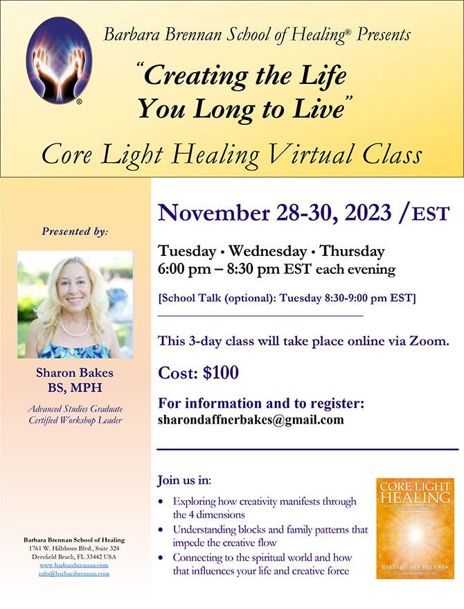 Core Light Healing Virtual Class, November 28-30, 2023
