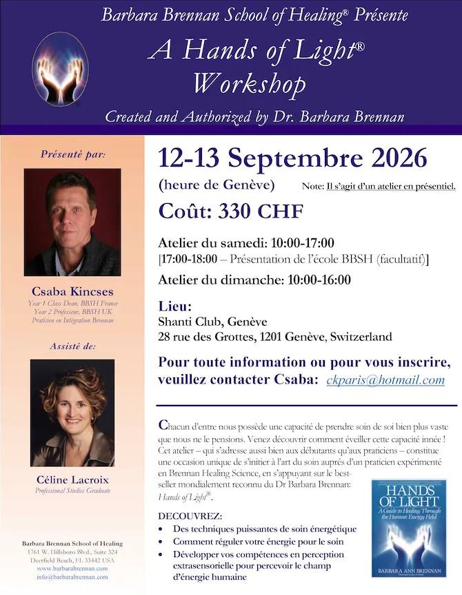 Flyer for Hands of Light Workshop, Geneva, Switzerland, 12-13 September, 2026