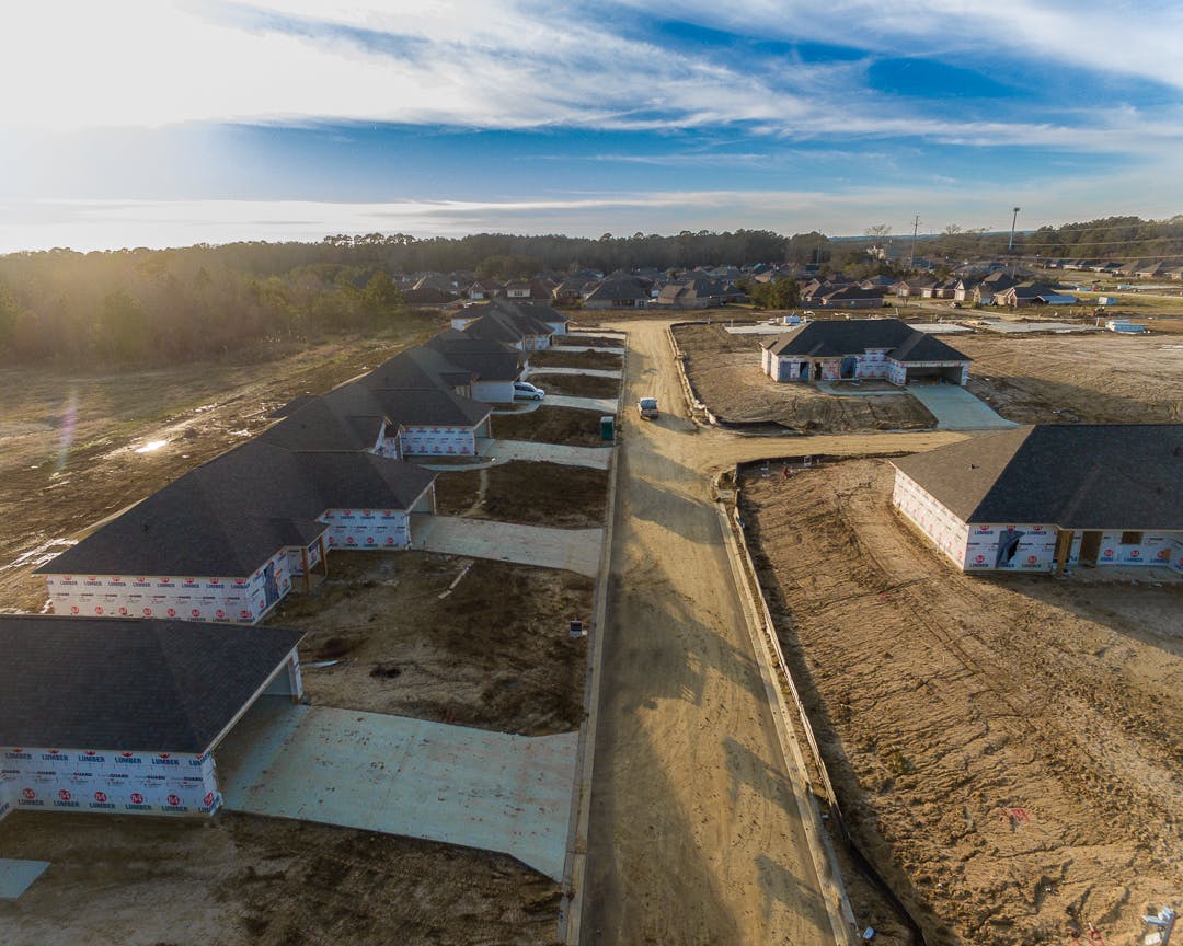 Subdivision with single family homes under construction