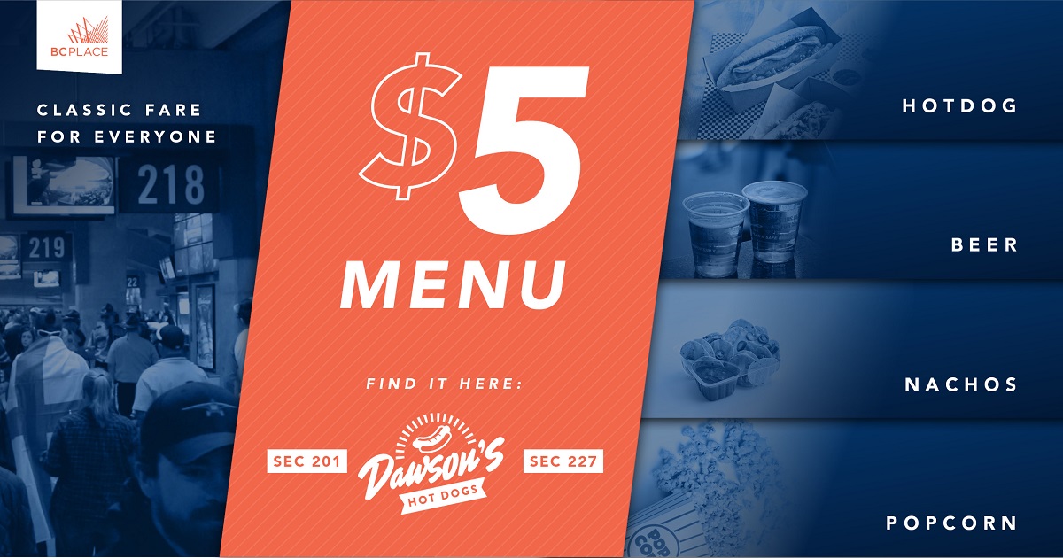 BC Place introduces 5 Menu at all events BC Place