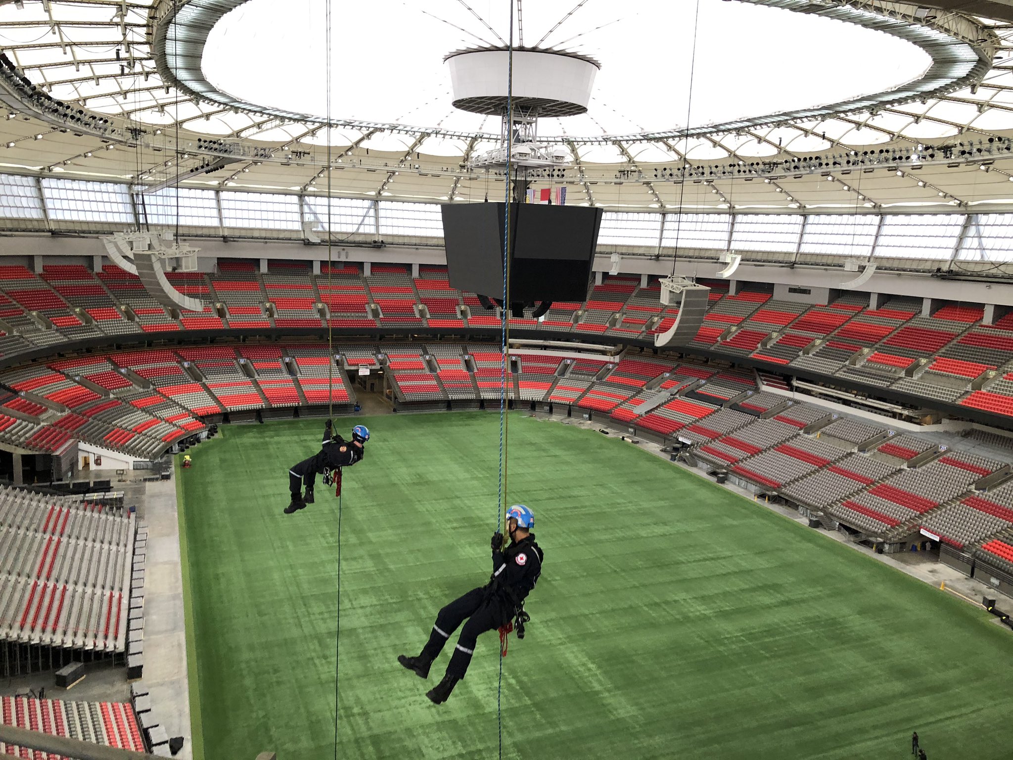 First responders train high above the field at BC Place BC Place