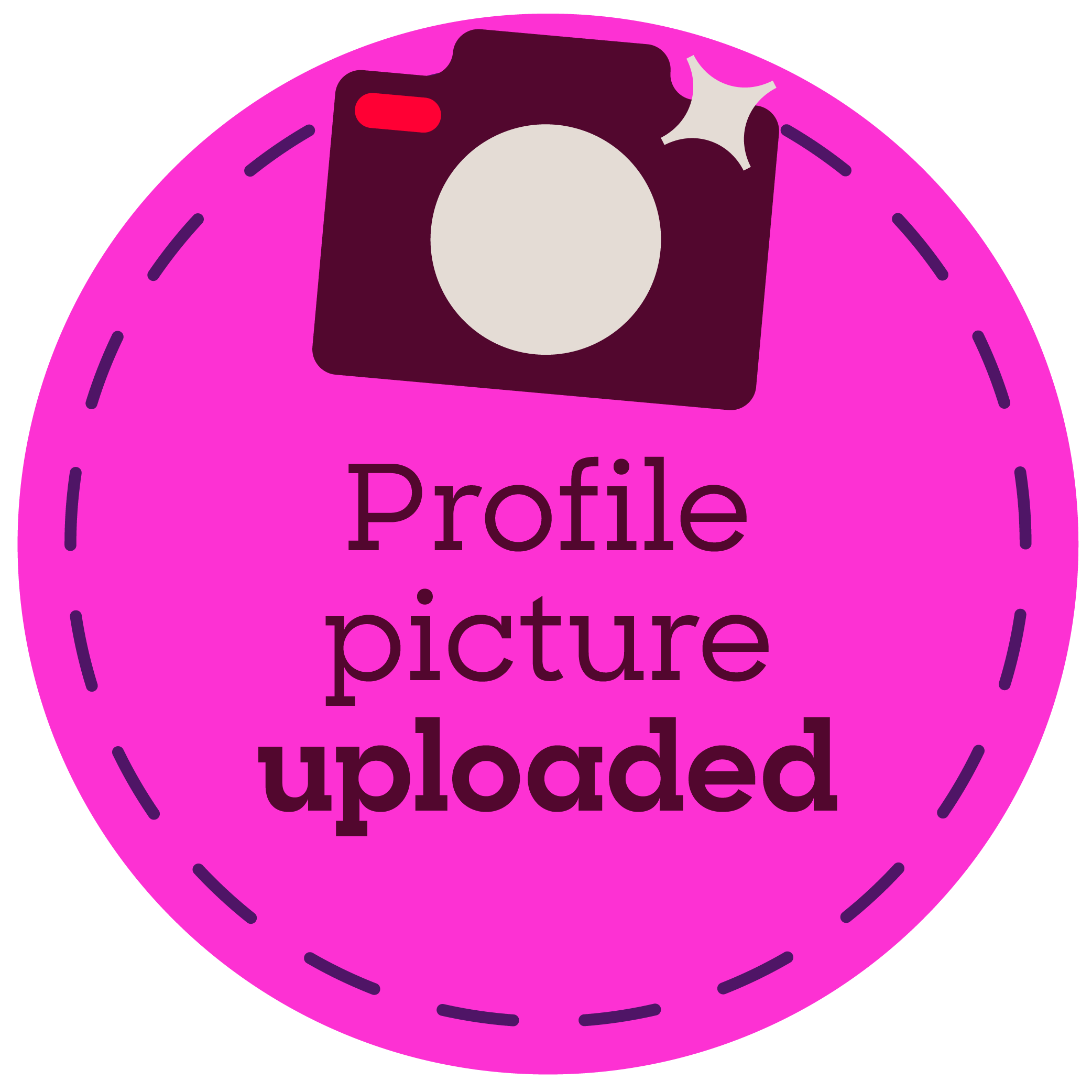Pink badge with camera icon