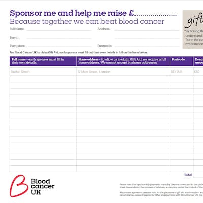 Sponsorship form screenshot.