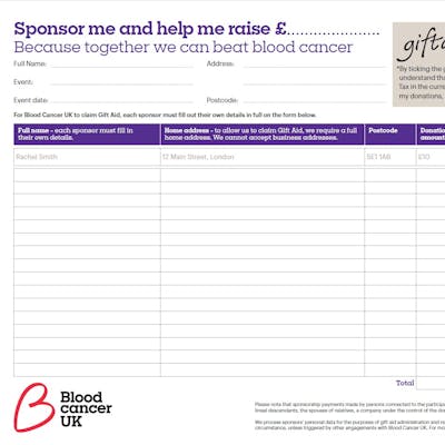 Sponsorship form screenshot