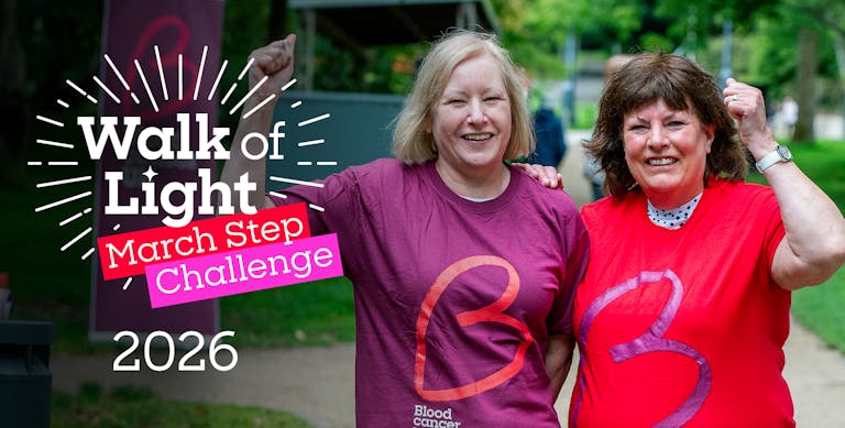 Walk of Light March Step Challenge 2026 banner image with two smiling supporters.