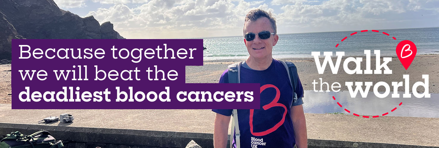 Walk the World participant standing on a beach, supporting Blood Cancer UK’s fight against blood cancer.